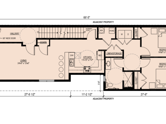 Architectural floor plan of a two bedroom apartment 