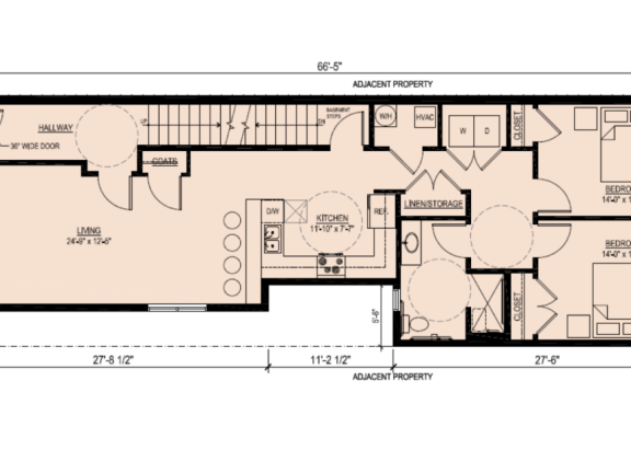 Architectural floor plan of a two bedroom apartment