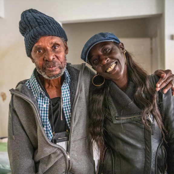 two people smiling